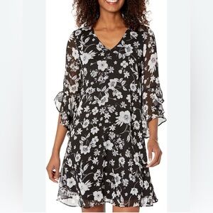 Calvin Klein Floral Ruffled Bell Sleeve Dress US L